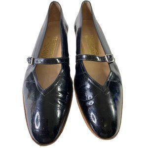 SALVATORE FERRAGAMO MARY JANE FLAT SHINY  BLACK  SIZE 8